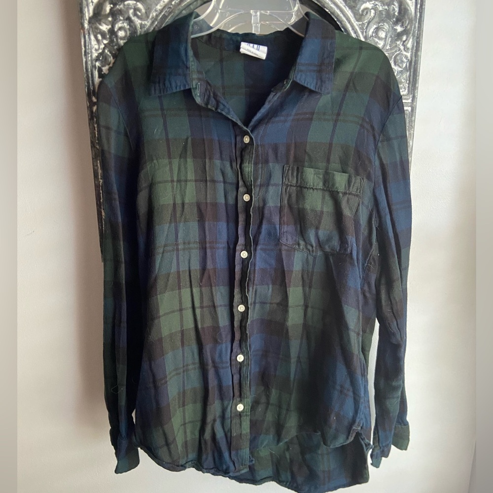 GAP Green and Blue Casual Button Down Shirt